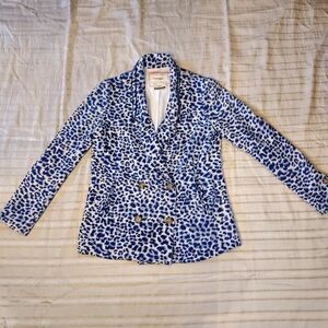 CARTONNIER ANTHROPOLOGIE Blue and White Animal Print Blazer